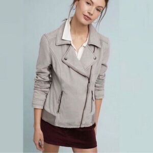 ANTHROPOLOGIE MARRAKECH PARKWAY FAUX SUEDE GRAY SMOKE MOTO KNIT JACKET